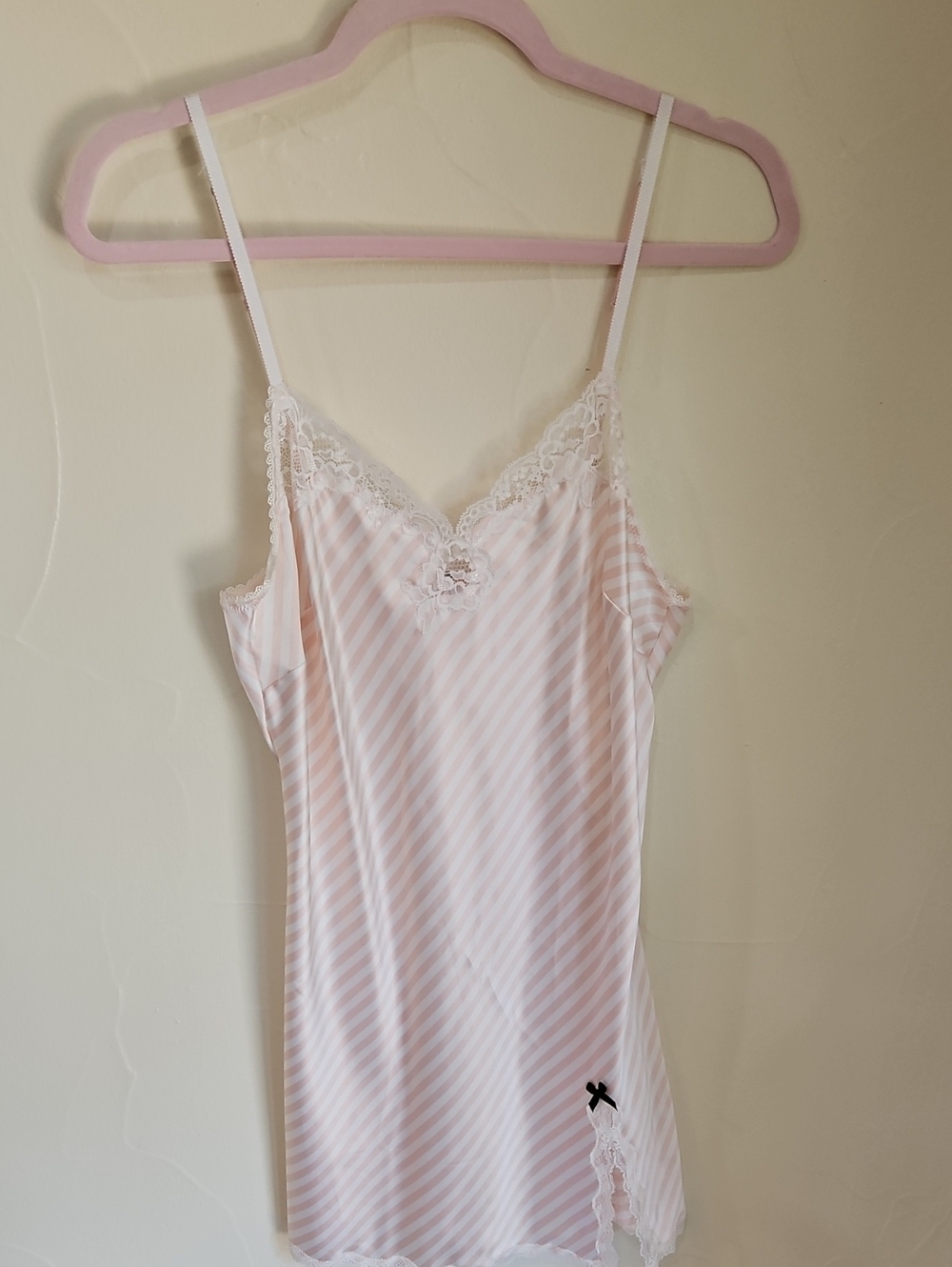 NWT Victoria Secret Pink White Stripe Lace-Trimmed Satin Nightgown Size Large